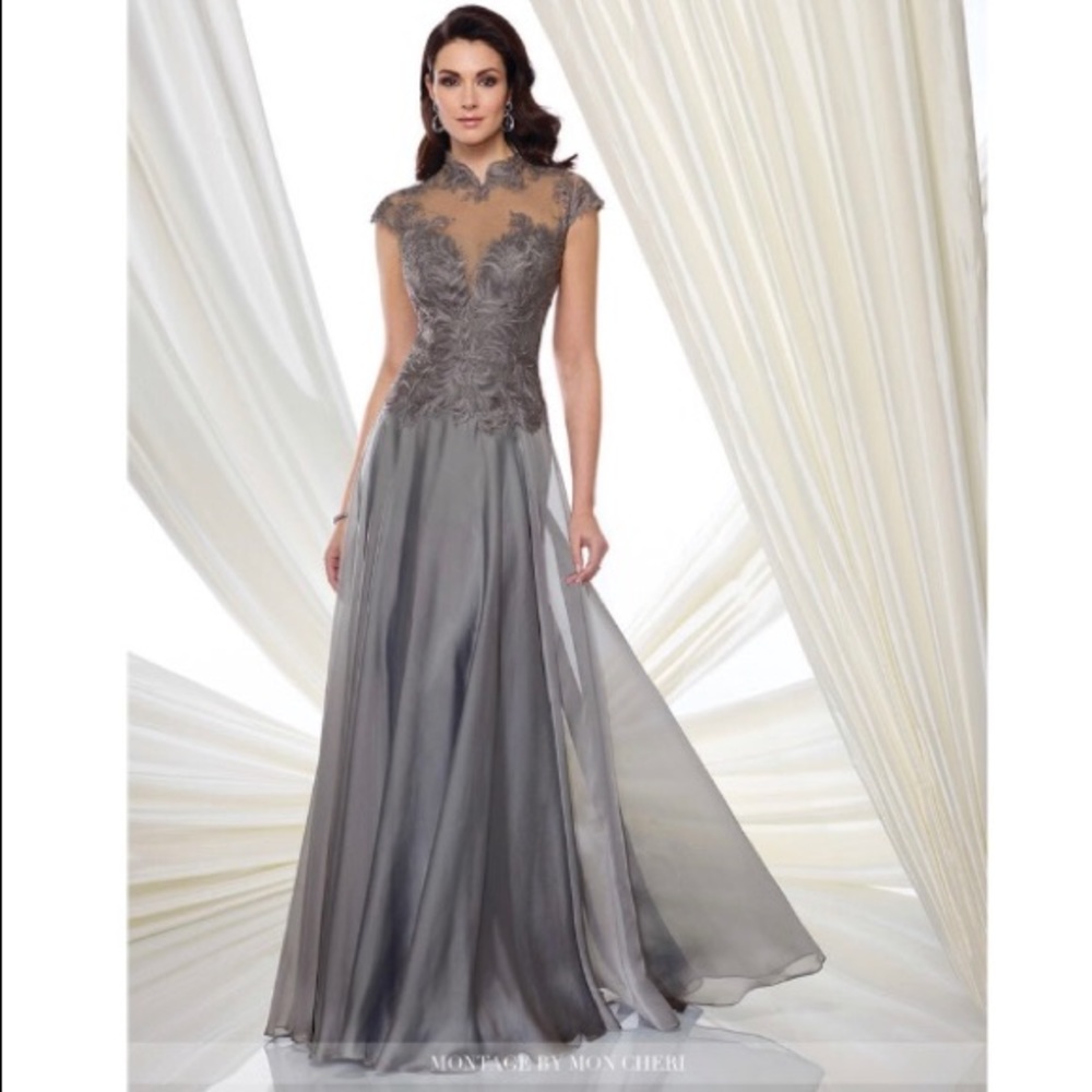 Montage Lace Mandarin Collar Dress by Mon Cheri